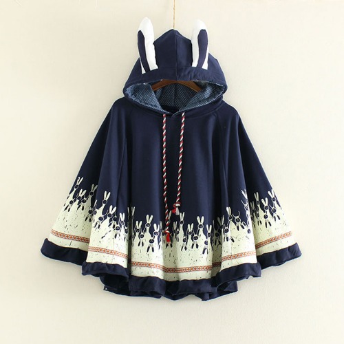 Bunny Ears Print Cloak Sweatshirt