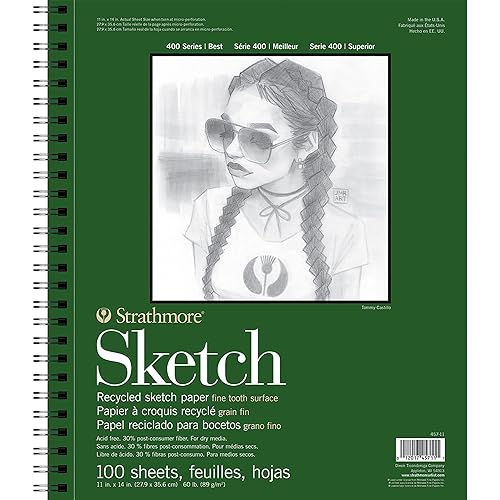 Strathmore 400 Series Sketch Pad, Recycled Paper, 11x14 inch, 100 Sheets - Artist Sketchbook for Drawing, Illustration, Art Class Students - 11x14