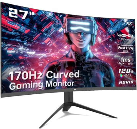 KTC 27 inch H27S17 Gaming Monitor | 1440P, 2K | 1500R | 170Hz, 144Hz | FreeSync Premium, G-Sync | Vesa, Wall Mount - 27-inch - Curved QHD 170Hz