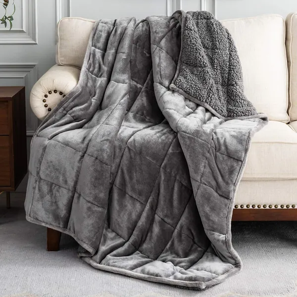 Uttermara Weighted Blanket Queen Size 15lbs 60x80 inches, Sherpa Weighted Blankets with Soft Plush Fleece, Cozy Warm Sherpa Snuggle Thick Heavy Blanket Great for Sleep and Calming, Grey