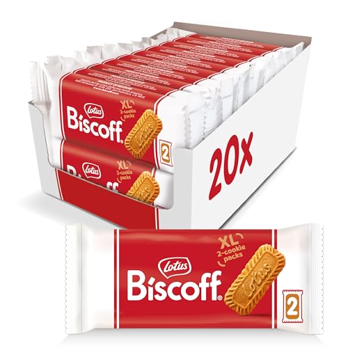 Lotus Biscoff Cookies, Caramelized Biscuit Cookie Snack, Dispenser Box (20 sleeves of 2 extra large cookies) Vegan, 0.9 Ounce (Pack of 20) - Biscoff - 20 Count