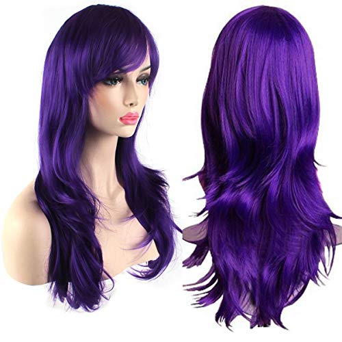 Akstore 28" 70cm Fashion Wigs Long Wavy Curly Hair Cosplay Wig & Wig Cap (Purple) - Purple