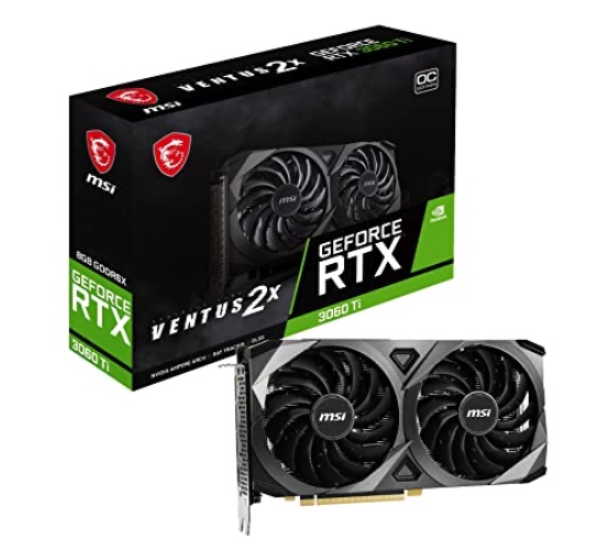 MSI Gaming GeForce RTX 3060 Ti LHR 8GB GDRR6X, 256-Bit, HDMI/DP, Nvlink, Torx Fan 3, Ampere Architecture OC Graphics Card (RTX 3060 TI Ventus 2X 8GD6X OC) (Renewed)
