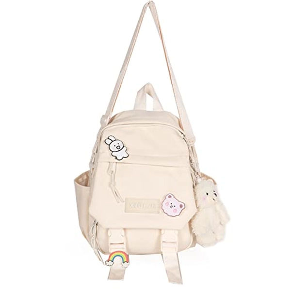 Eagerrich Cute Mini Backpack with Cute Pin Accessories Plush Pendant Kawaii Mini Backpack Aesthetic Mini Backpack for School(White)