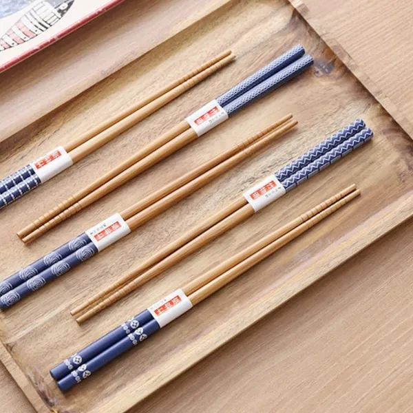 Wooden Japanese Chopsticks - Blue Patterns