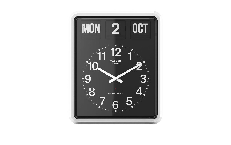TWEMCO Calendar Wall Clock BQ-20 | White / Black / English