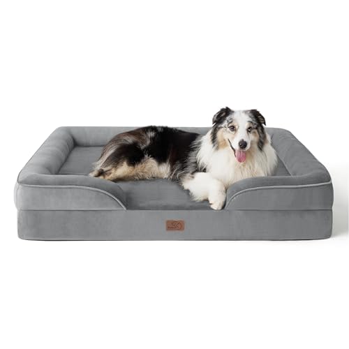 Bedsure Orthopedic Dog Bed Washable Dog Sofa Bed Large, Supportive Foam Pet Couch Bed with Removable Washable Cover, Waterproof Lining and Nonskid Bottom, Grey - 42.0"L x 32.0"W x 6.5"Th - Grey