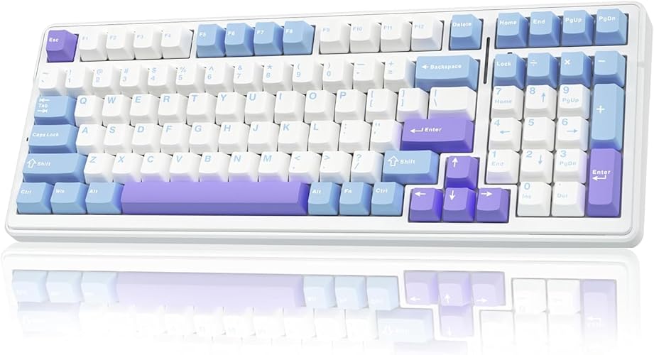 AULA F99 Wireless Mechanical Keyboard,Tri-Mode BT5.0/2.4GHz/USB-C Hot Swappable Custom Keyboard,Pre-lubed Linear Switches,Gasket Structure,RGB Backlit Gaming Keyboard for PC/Tablet/Xbox/PS4/PS5 - Blue&Purple&White