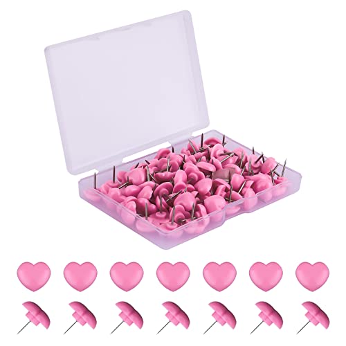 KINBOM 100pcs Push Pins, 0.47inch Plastic Pushpins Pink Push Pins with Stainless Steel Point Heart-Shaped Decorative Thumb Tacks for Cork Board Bulletin Board Wall Decor