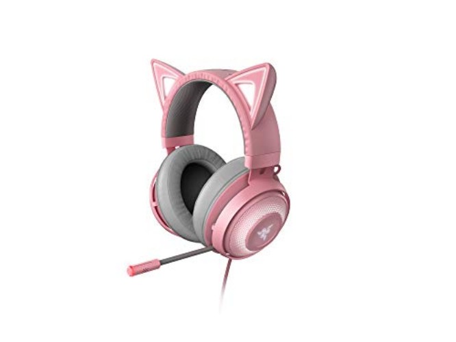 Razer Kraken Kitty Edition - Gaming Headset (The Cat Ear USB Gaming Headset, Chroma Lighting, Wired for Cross-Platform Gaming, 50 mm Driver, 3.5 mm Cable with Line Controls) Quartz Pink - Kraken Kitty - Quartz Pink