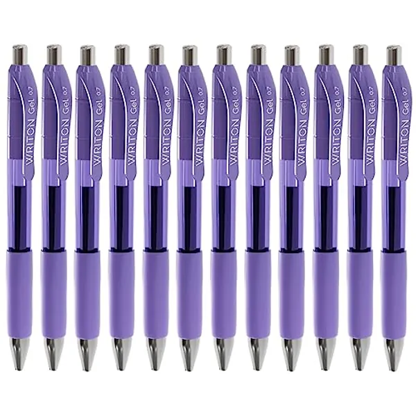 Writon Retractable Gel Pens, Comfort Grip, 0.7mm Fine Point, Purple Ink, 12 Pack