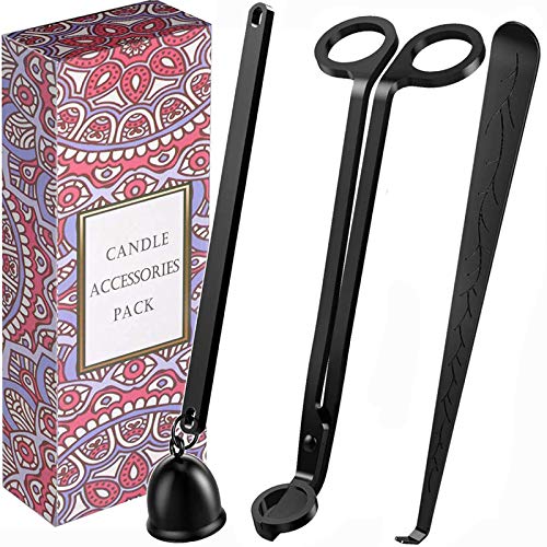 1 Perpetual Deals Candle Snuffer, Candle Wick Trimmer and Dipper, Candle Accessory Tools Set with Gift Package for Famliy or Candle Lovers (Candle Tools Black)