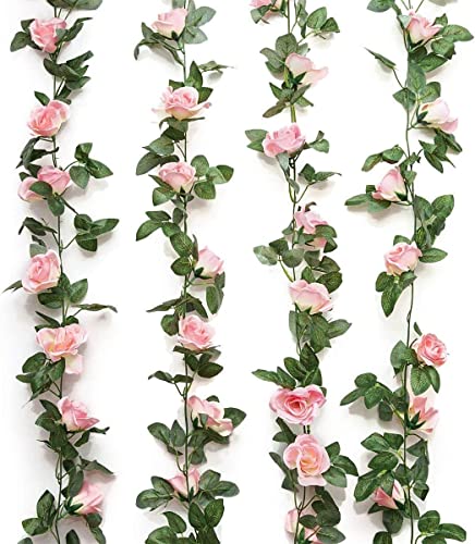 Yebazy Jinway 2PCS(16FT) Fake Rose Vine Garland Artificial Flowers Plants for Hotel Home Party Valentine's Day Garden Craft Art Decor - 2