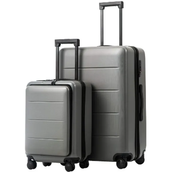 COOLIFE Luggage Suitcase Piece Set Carry On ABS+PC Spinner Trolley with pocket Compartmnet Weekend Bag(Titanium gray, 2-piece Set)