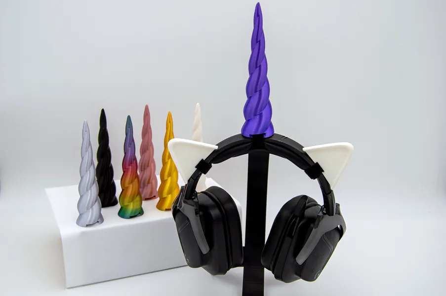 Unicorn Horn and Ears Attachment for Headset, 3D Printed Twitch Streaming Props Animal Ears Gaming Accessory
