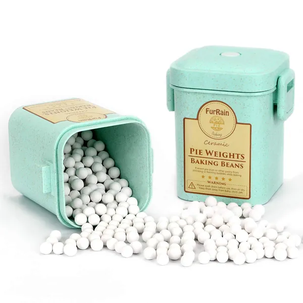 Ceramic Pie Weights Reusable 10mm Baking Beans Pie Crust Weights Natural Ceramic Stoneware with Wheat Straw Container - 1PCS (1.2 LB)