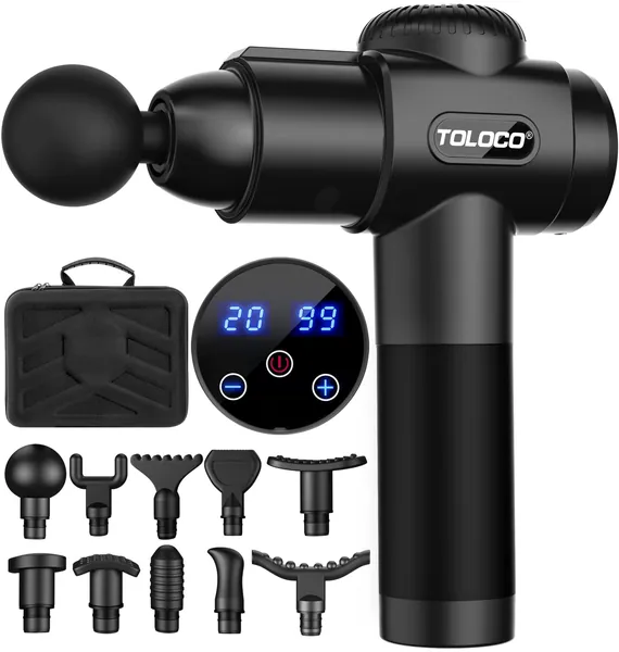 TOLOCO Massage Gun, Upgrade Percussion Muscle Massage Gun for Athletes, Handheld Deep Tissue Massager, Father's Day Gifts from Daughter Son Wife, Gifts for Men Women, Black - Black