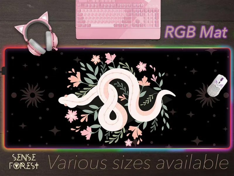 Boho Floral Snake XXL Anime RGB Desk Mat