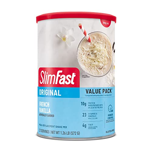 SlimFast Meal Replacement Powder, Original French Vanilla, Shake Mix, 10g of Protein, 22 Servings (Packaging May Vary) - French Vanilla - 22 Servings (Pack of 1)