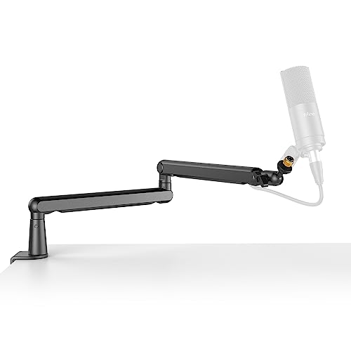 FIFINE Low Profile Mic Boom Arm, Mic Arm Stand with Desk Mount, Cable Management Channels, Screw Adapter Mounting, Adjustable Foldable Studio Microphone Arm Stand for Podcast, Streaming, Gaming-BM88 - Black
