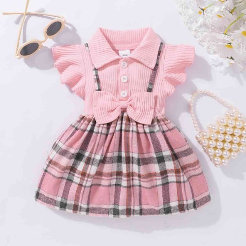 Baby Girl Plaid Collared Bow Detail Dress - Blush Pink / 6-9M