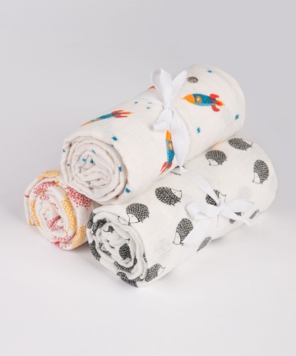 3 Pack Muslins - Space Rocket / Heart Tree / Heart Tree
