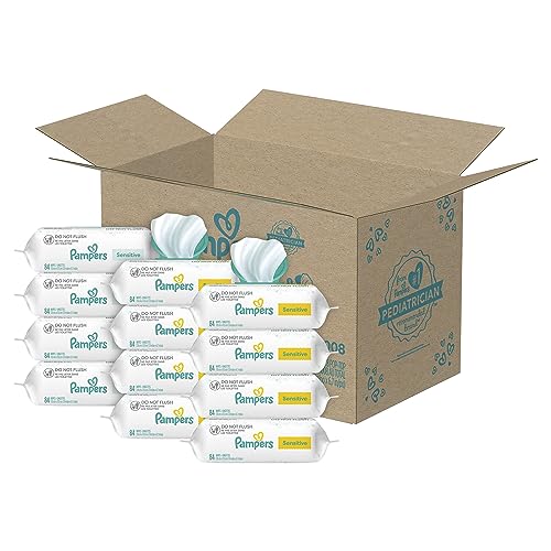 Pampers Sensitive Baby Wipes - Baby Wipes Combo, 84 Count (Pack of 12), Water Based, Hypoallergenic and Unscented (Packaging May Vary) - Unscented - 84 Count (Pack of 12)