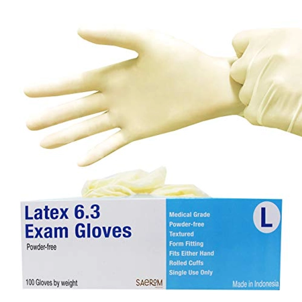 LATEX 6.3 Disposable Powder Free Gloves, Medical Grade, Multi Purpose, Heavy Duty 100pcs/Box… (L) - Large (Pack of 100)
