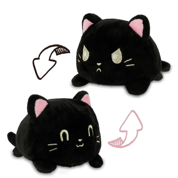 AllBlue® Flip Plüschtier - weiches Stimmungs Kuscheltier zum Wenden - niedliches Geschenk für Kinder - doppelseitiges Design mit wechselbarer Stimmung - einfach flippen mit 2 Emotionen in Böse & Lieb - Luna