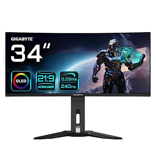 Gigabyte OLED WQHD Curved Gaming Monitor MO34WQC2-34 Zoll, 3440x1440 (WQHD), 240Hz, 0,03ms, KVM, 250 cd/m², FreeSync Premium Pro, DisplayHDR True Black 400, HDMI 2.1, Displayport 1.4
