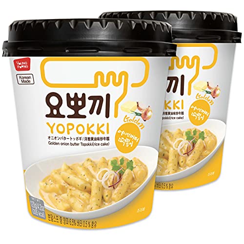 Yopokki Instant Tteokbokki Cup (Onion Butter, Cup of 2) Korean Street food with Onion Butter flavored sauce Topokki Rice Cake - Quick & Easy to Prepare - Onion Butter