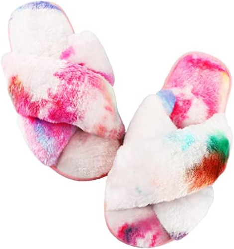 Rainbow Fuzzy Memory Foam Slippers