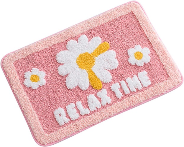 GOURIDA Cute Bathroom Rugs mats,Non-Slip Extra Soft Microfiber Doormat Washable Water Absorbent Shower Toilet Bath Rugs mats Set for Bathroom,Kids,Indoor Kitchen Door Mat -Daisy Flower 40x60cm (Pink) - Pink