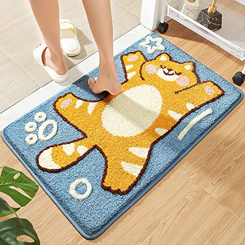Tyrafry Cute Bath Rug 15.7 x 23.6 Cat Mat for Bathroom and Bedroom, Non Slip Absorbent Soft Microfiber Bathroom Mat Machine Washable Thick Plush Rugs for Shower, Orange Tabby Cat - 16" x 24" - Orange