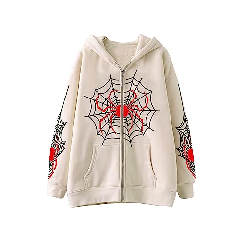Amiblvowa Y2k Women Graphic Zip Up Hoodie Fairy Grunge Aesthetic Sweatshirts Jacket Long Sleeve Gothic Harajuku Streetwear - Medium - C-khaki