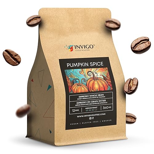 Invigo Espresso Coffee Beans 340g - Aroma-Rich Whole Coffee Bean, Small Batch Local Premium Roasting, Vegan Gluten-Free, Birthday or Christmas Gift Ideas for Coffee Lovers, Whole Bean, Pumpkin Spice