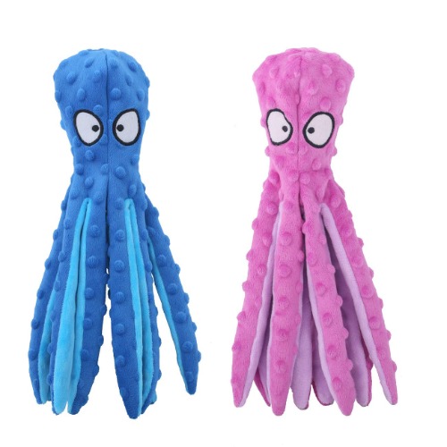 CPYOSN Dog Squeaky Toys Octopus - No Stuffing Crinkle Plush Dog Toys for Puppy Teething, Durable Interactive Dog Chew Toys for Small, Medium and Large Dogs Training and Reduce Boredom, 2 Pack - Blue+Purple