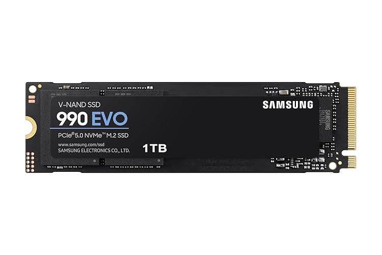 Samsung 990 EVO NVMe M.2 SSD 1 TB, PCIe 4.0 x4 / PCIe 5.0 x2, NVMe 2.0 (2280), 5.000 MB/s Lesen, 3.200 MB/s Schreiben, Interne SSD für Gaming und Grafikbearbeitung, MZ-V9E1T0BW - 1 TB