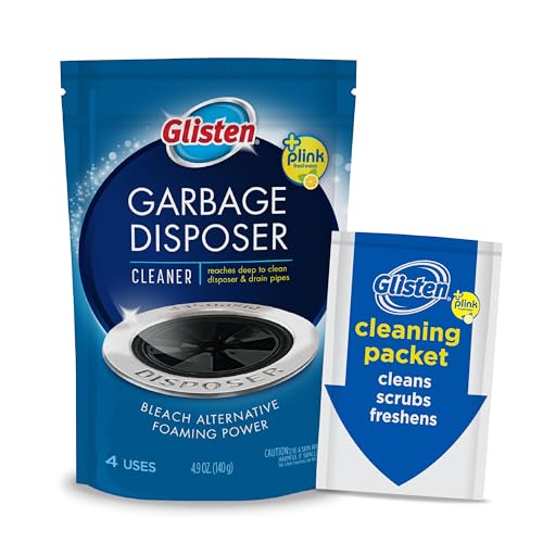 Glisten Garbage Disposer Cleaner and Freshener, Sink Disposal Odor Eliminator with Foaming Action, Lemon Scent, 4 Packets - 4.9 Ounce (Pack of 1) - Bagged