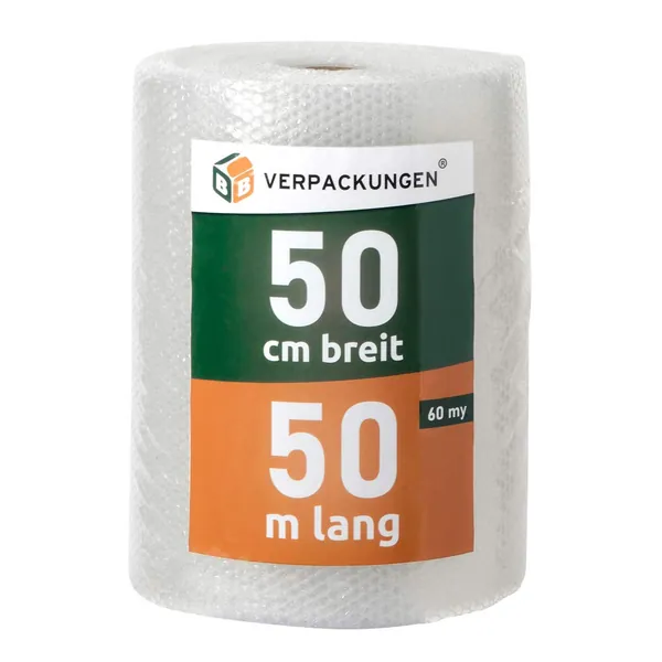 BB-Verpackungen 1x Luftpolsterfolie 0,5 x 50 m (echte 60 my stark, Versandfolie, Polsterfolie zum Schutz von empfindlichen Gegenständen, recycelbar) - Sets zwischen 1 und 30 Rollen