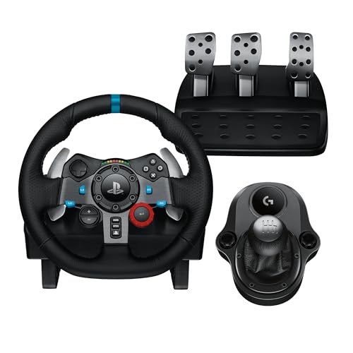 Logitech G29 Driving Force Racing Wheel and Pedals, Force Feedback, Real Leather + Logitech G Driving Force Shifter - For PS5, PS4 and PC, Mac - Black - PS5, PS4, PC/Mac - Wheel + Shifter