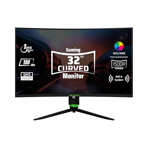 Aryond A32 V2 Gaming Curved Monitor, 32 Zoll 180Hz Curved QHD (2560x1440) Display 1ms Reaktionszeit, HDR 10-Verhältnis FreeSync und G-Sync 122% SRGB, PC Bildschirm, HDMI Anschluss - A32 V2