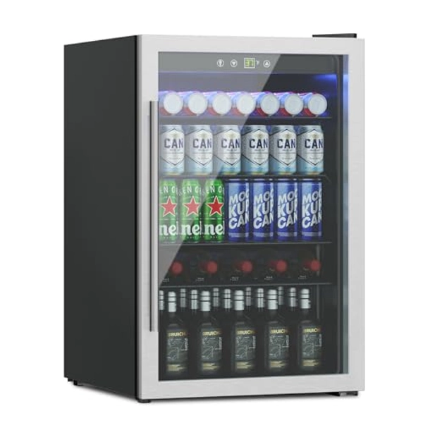Erivess Freestanding Beverage Refrigerator,145 Can Mini Fridge with Glass Front Door for Soda, Beer Under Counter Drink Dispenser with Adjustable Shelves (4.5 Cubic Feet)