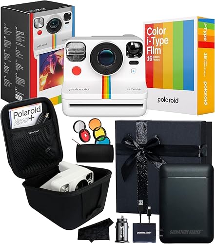 Polaroid Originals Now+ I-Type Instant Camera w/ 16 Color Film Photos and Signature Gift Bundle - White - + Signature Gift Bundle