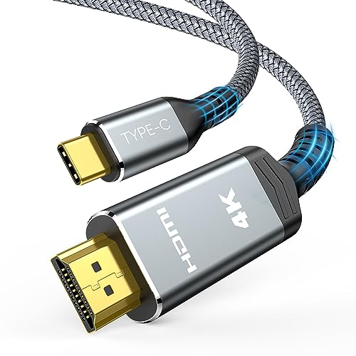 Highwings USB C to HDMI Cable 6ft (4K@60Hz),USB 3.1 Type C to HDMI 2.0 Cord, [Thunderbolt 3/4 Compatible] for iPhone 15 Pro/Max, MacBook Pro/Air 2023, iPad Pro, Surface Book 2, Galaxy S23 - 6 Feet - Grey - 1