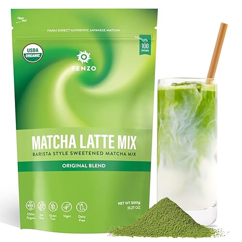 Tenzo Matcha Green Tea Powder, Organic Cafe Sweetened Matcha Latte Green Tea Powder, Ceremonial Barista Crafted Mix - Authentically Japanese - Matcha Latte Mix (35.27 Ounce) - Matcha Latte Mix - 2.2 Pound (Pack of 1)