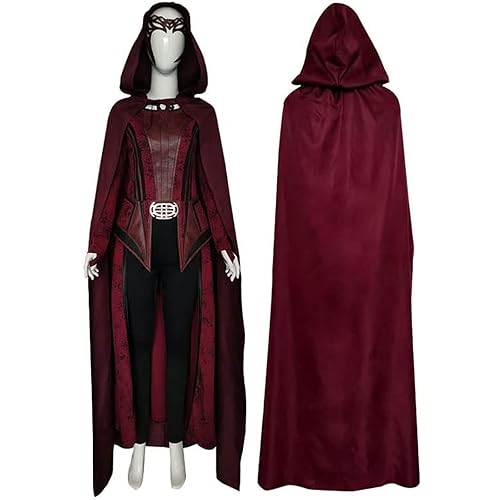 Kuberas Wanda Maximoff Costume Scarlet Witch Cosplay Costume Hooded Cloak Scarlet Witch Headpiece Halloween Outfits - Wanda Maximoff Costume-6pcs - X-Large
