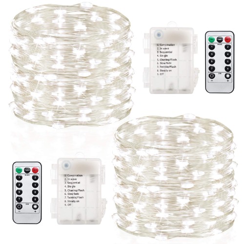 GDEALER 2 Pack Fairy Lights Christmas Decor 20 Ft 60 Led Battery Operated Christmas Lights with Remote Waterproof Twinkle Lights 8 Modes Fairy String Lights for Party Bedroom Wedding Decorations-White - White