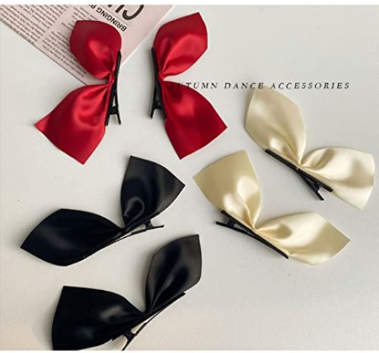 Side Hair Clips Bow Satin Ribbon Hair Clips for Women Girls Hair Accessories Red Black Bowknot Hairpin Hair Bow Side Clips 3 Pairs