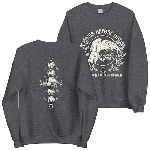 Crows Before Bros Sweatshirt - Spooky 2 Sides Support Local Murder Halloween Sweater - Large - Dark Heather
